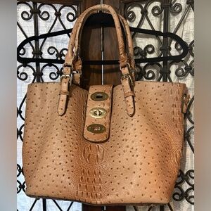 Elegant Tan Ostrich Embossed Tote Bag